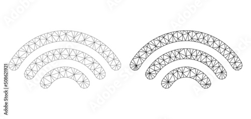 Polygonal mesh hotspot signal icons. Flat frame variants created from hotspot signal pictogram and mesh lines. Abstract lines, triangles and points organized into hotspot signal carcass.