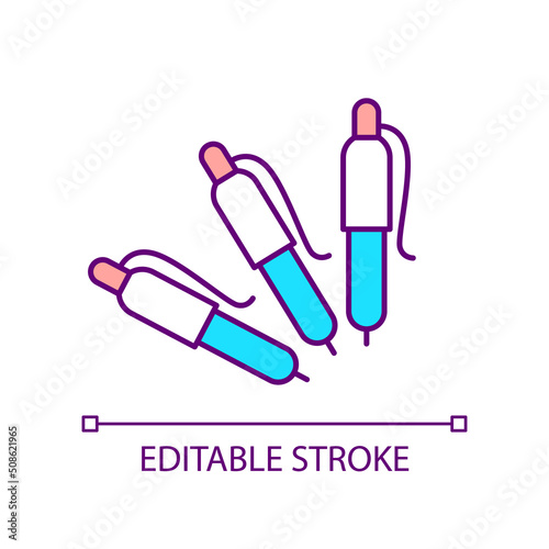 Smart pens for note-taking RGB color icon. Pen-shaped instrument. Stylus for touchscreen device. Isolated vector illustration. Simple filled line drawing. Editable stroke. Arial font used