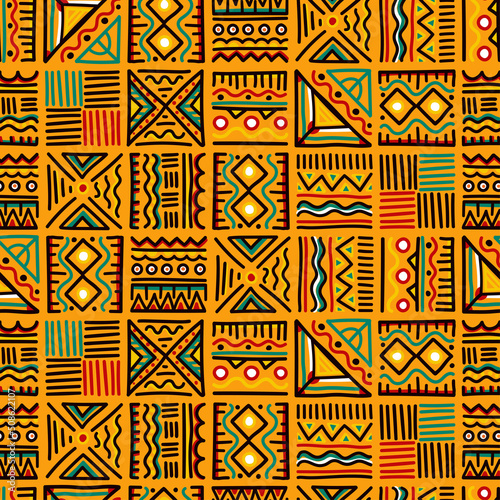 Hand drawn abstract seamless pattern, ethnic background, african style - great for textiles, banners, wallpapers, wrapping - vector design
