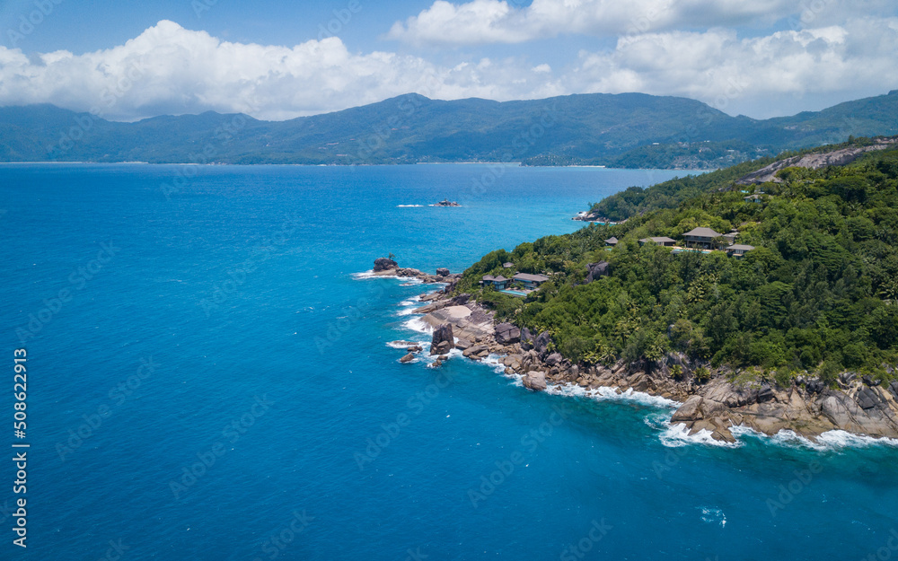 Aerial views of Seychelles islands, a paradise place (aerial drone photo). Seychelles