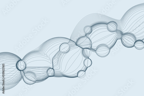 Futuristic background of bubble particles shape flowing in the air. Virus molecule structure illustration