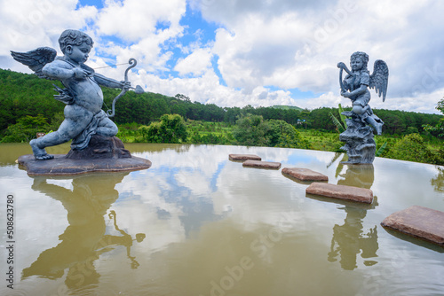 Landscape photo: Angels love at the clay tunnel resort.The author noticed that the love angels are beautifully sculpted standing out in the blue sky.Time: May 23, 2022. Location: DaLat city. 