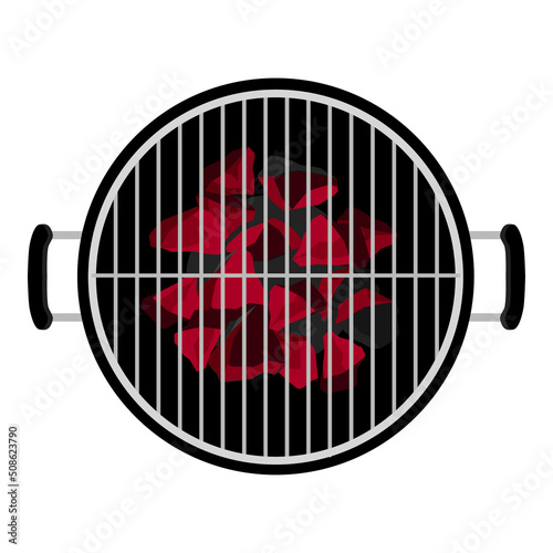 Round empty barbecue grill with hot coal, isolated on white background.