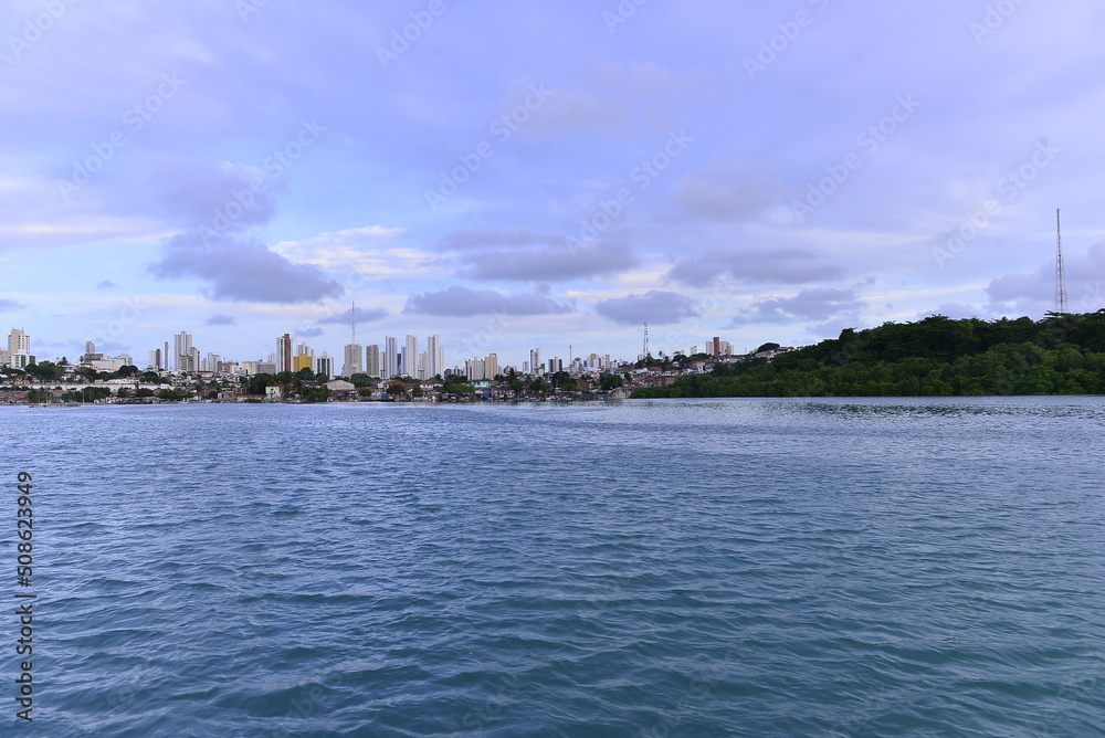 view of the river and the city, Natal, city ​​of the Sun, brazil, buildings seen from afar, Potengi river, natural landscape, horizon line, river meets sea