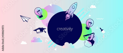 adult education teaching and lerning. Creative background of technology, art online class