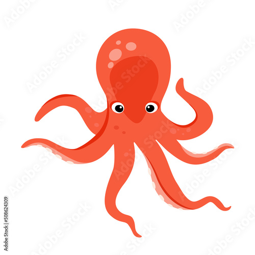 Vector illustration orange octopus. Sea creature. Cartoon octopus
