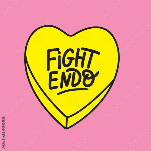 Hand drawn lettering Fight Endo on yellow Heart. Endometriosis Awareness Month - March