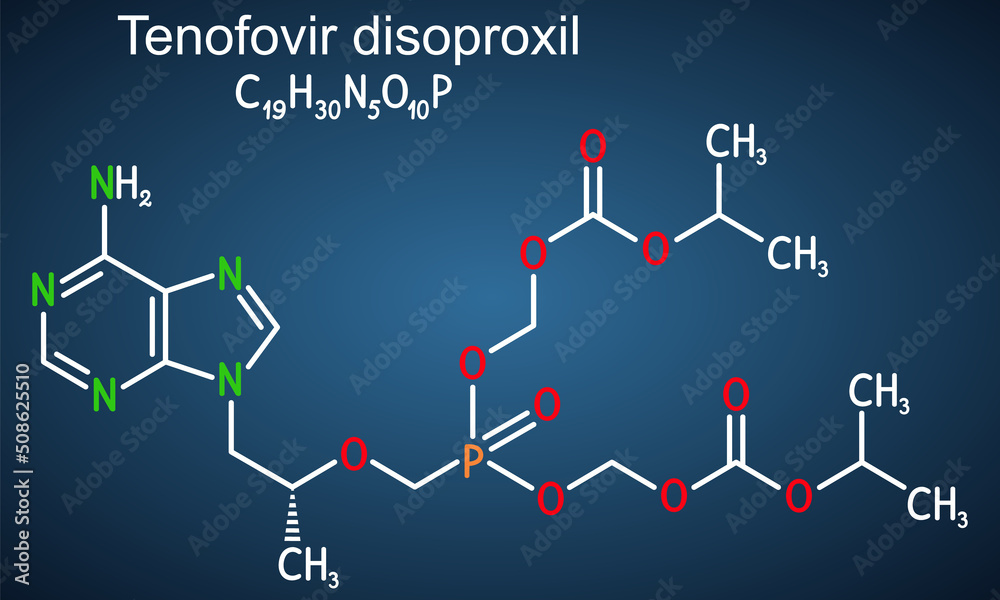 Tenofovir disoproxil molecule. It is prodrug of tenofovir, used in the