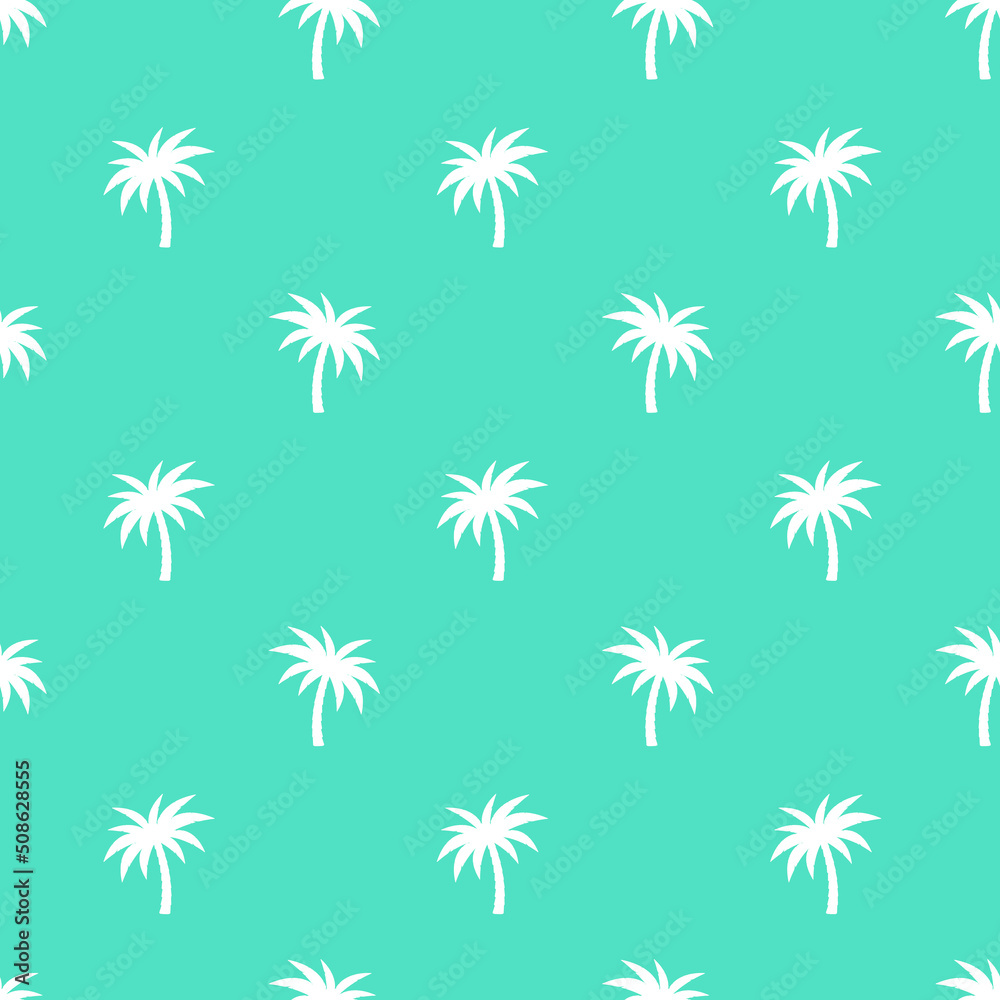 Palm trees seamless pattern. Vector background with white palm trees on a blue background. Palm trees seamless pattern. Vector background with white palm trees on a blue background.
