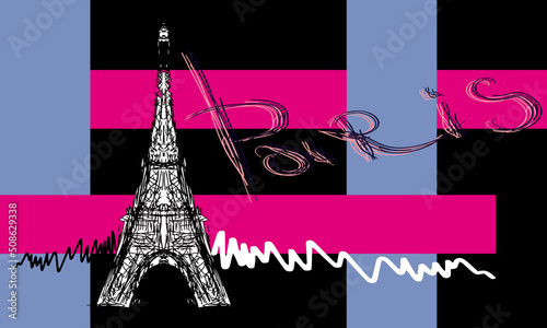 Eiffel tower, Paris, freehand drawing