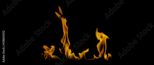 Fire Flames Igniting And Burning  Fiery orange glowing. Abstract background on the theme of fire. Real flames ignite. Royalty high-quality free stock image of  flames isolated on black background