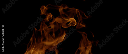 Fire Flames Igniting And Burning, Fiery orange glowing. Abstract background on the theme of fire. Real flames ignite. Royalty high-quality free stock image of flames isolated on black background