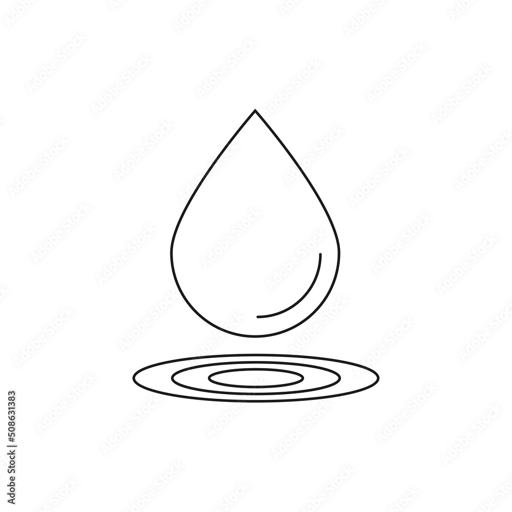 Water drop icon. Vector drawing of a raindrop of water over the water surface. Water drop icon. Vector drawing of a raindrop of water over the water surface.