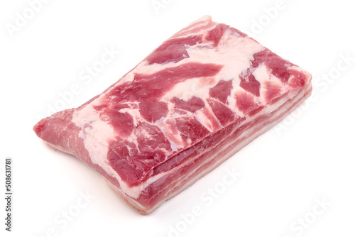 Raw pork bacon isolated on white background