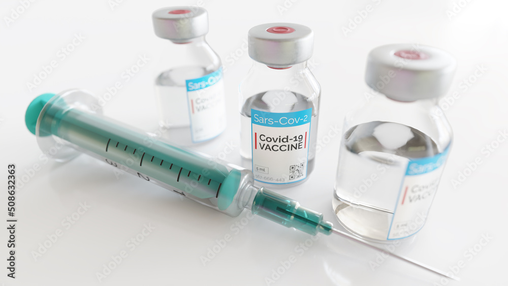Covid 19 coronavirus vaccine on white background - 3D Rendering Covid 19 coronavirus vaccine on white background - 3D Rendering