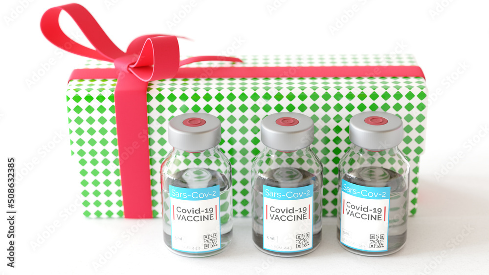 Covid 19 coronavirus vaccine as a gift - 3D Rendering Covid 19 coronavirus vaccine as a gift - 3D Rendering