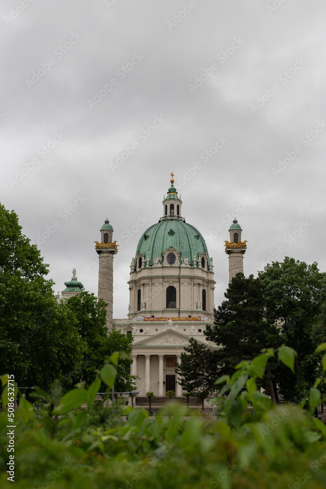 Cloudy morning in Vienna with a baroque church