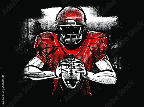 the vector illustration sketch of the American football player in the helmet