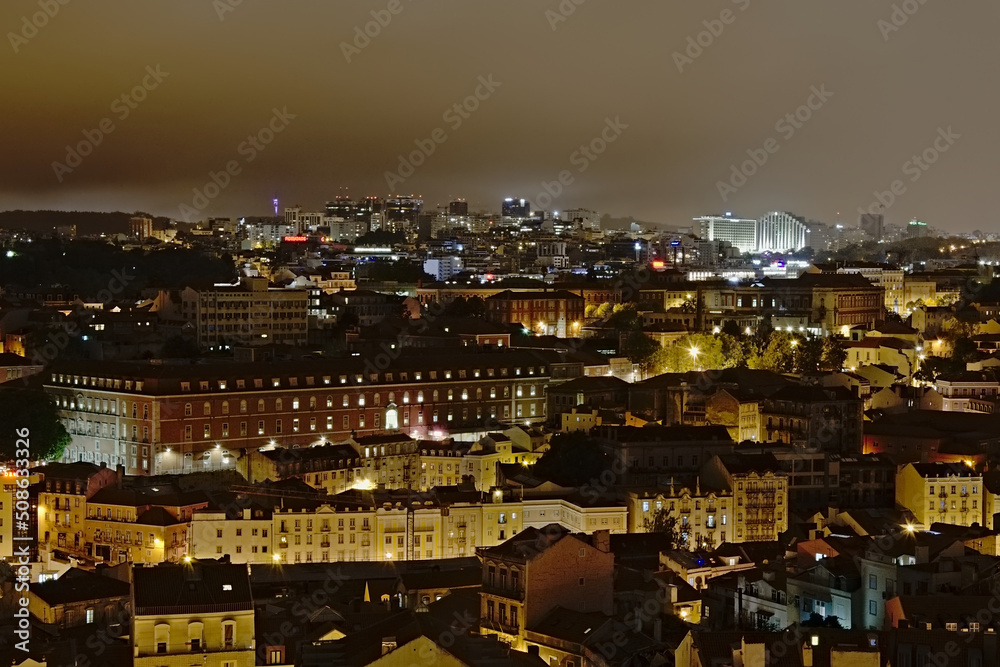 Cityscape of Lisbon at night