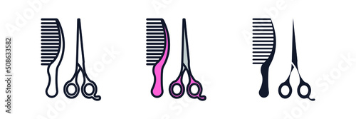 comb and scissors icon symbol template for graphic and web design collection logo vector illustration