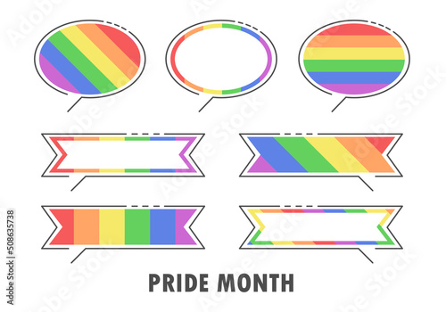 Set of pride flag frames, colorful rainbow speech clouds vector set