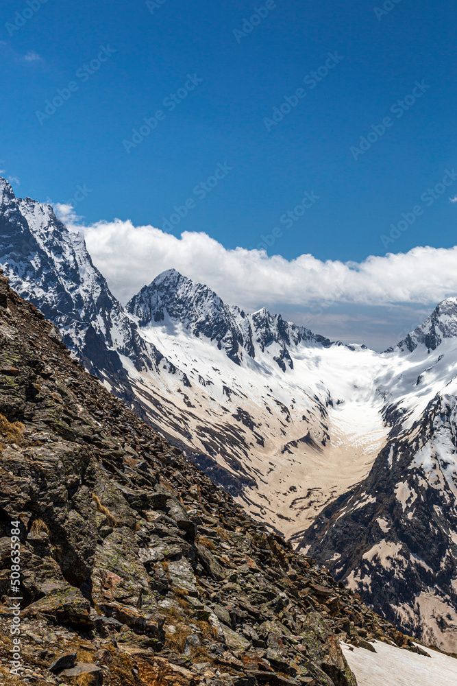 Snowy peaks in Caucasus mountains