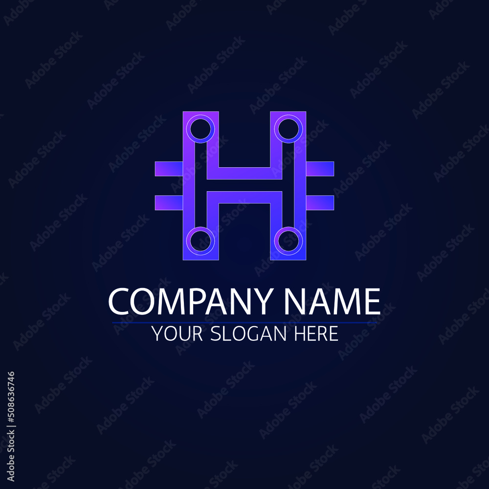Fototapeta premium Premium luxury Symbol of crypto. Letter H in form of chip lines. vector Template for logo