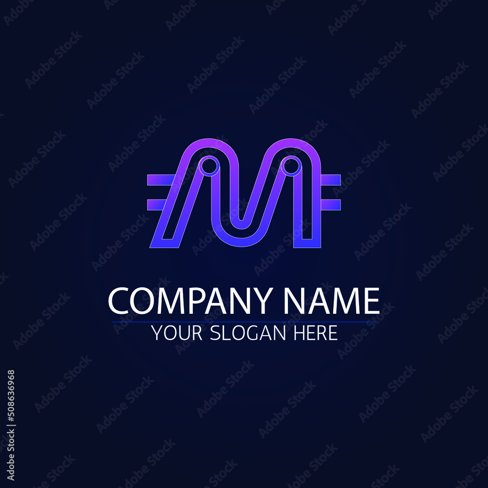 Premium luxury Symbol of crypto. Letter M in form of chip lines. vector Template for logo