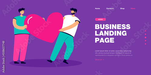 Gay male cartoon character giving huge heart to confused man. Guy rejecting homosexual person flat vector illustration. LGBT community, unrequited love, relationship concept for banner, website design