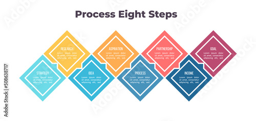 Business process. Timeline infographics with 8 steps, options, sections. Vector template.