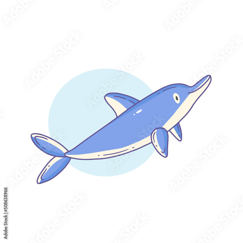 Cute smiling dolphin in cartoon doodle style. Vector isolated animal illustration.