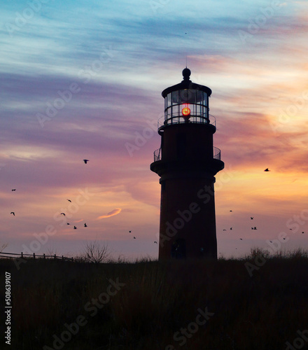 Aquinnah Lighthouse at Sunset with Birds on Martha's Vineyard