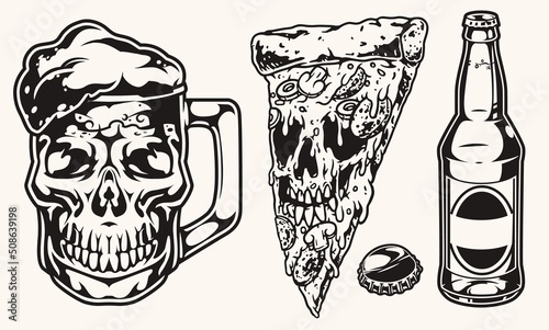 Party food monochrome vintage sketch