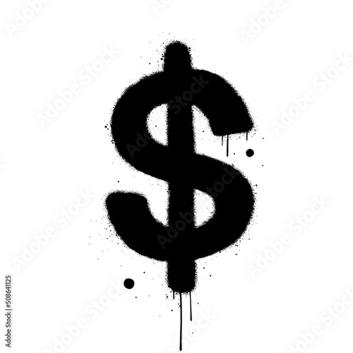 Vector illustration. Symbol of dollar coin. Urban street graffiti style with splash effects, drops. Black color on white background. Concept for graphic tee, poster, banner, social media.