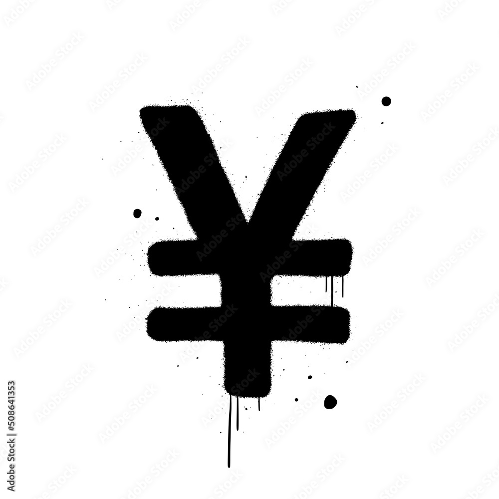 Obraz premium Vector illustration. Japanese yen sign is on white background. Urban street graffiti style. Splash effects, drops, leaks. Grunge wall art. Concept for economy, finance, currency, exchange.