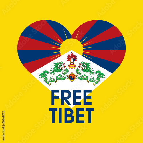 Free Tibet flag in heart shape icon vector. Tibetan flag heart design element. Flag of tibet icon isolated on a yellow background