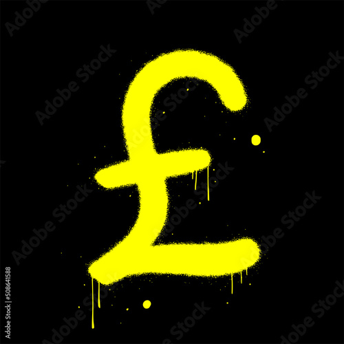 Vector illustration. Pound sign. Urban street graffiti style. Yellow tag is on black background. Concept for economy, finance, currency, exchange. Print for graphic tee, poster, sticker, social media.