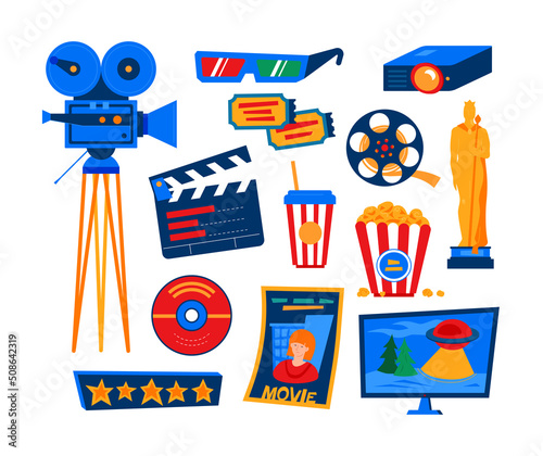 Movie night and film making - flat design style icons set