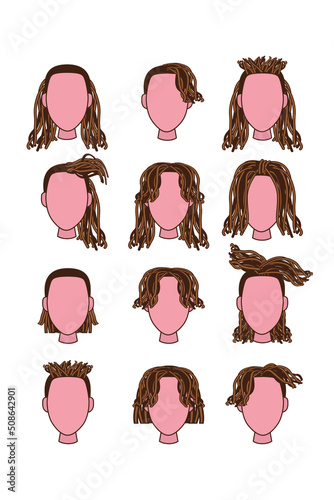 dreads cartoon design modern vector set