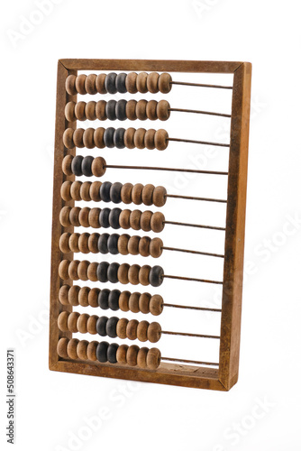 Old wooden abacus isolated on white background.