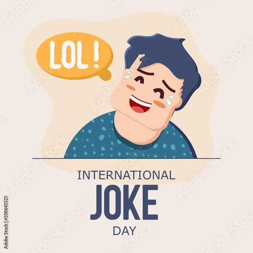 People laugh out loud at jokes vector illustration. International joke day celebration flat poster