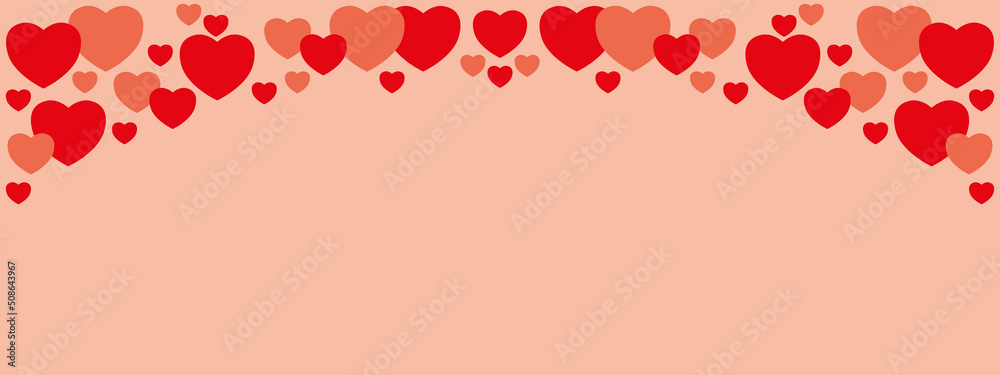 Paper hearts banner. Valentine's day or mothers' day or marriage concept. Vector illustration on salmon color background..