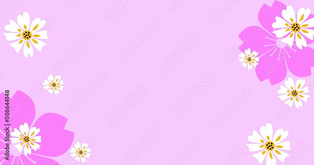 Image of multiple flowers moving over pink background Image of multiple flowers moving over pink background