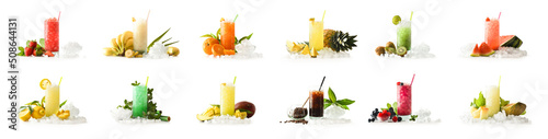 Ice fruit drink collection with white isolated background