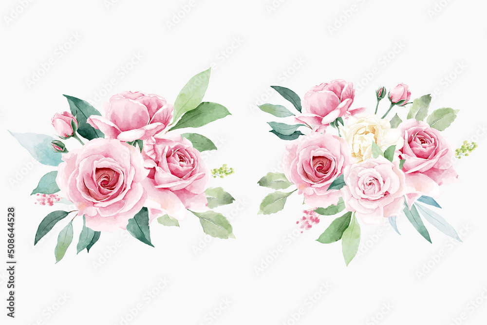 Watercolor rose flower arrangement collection