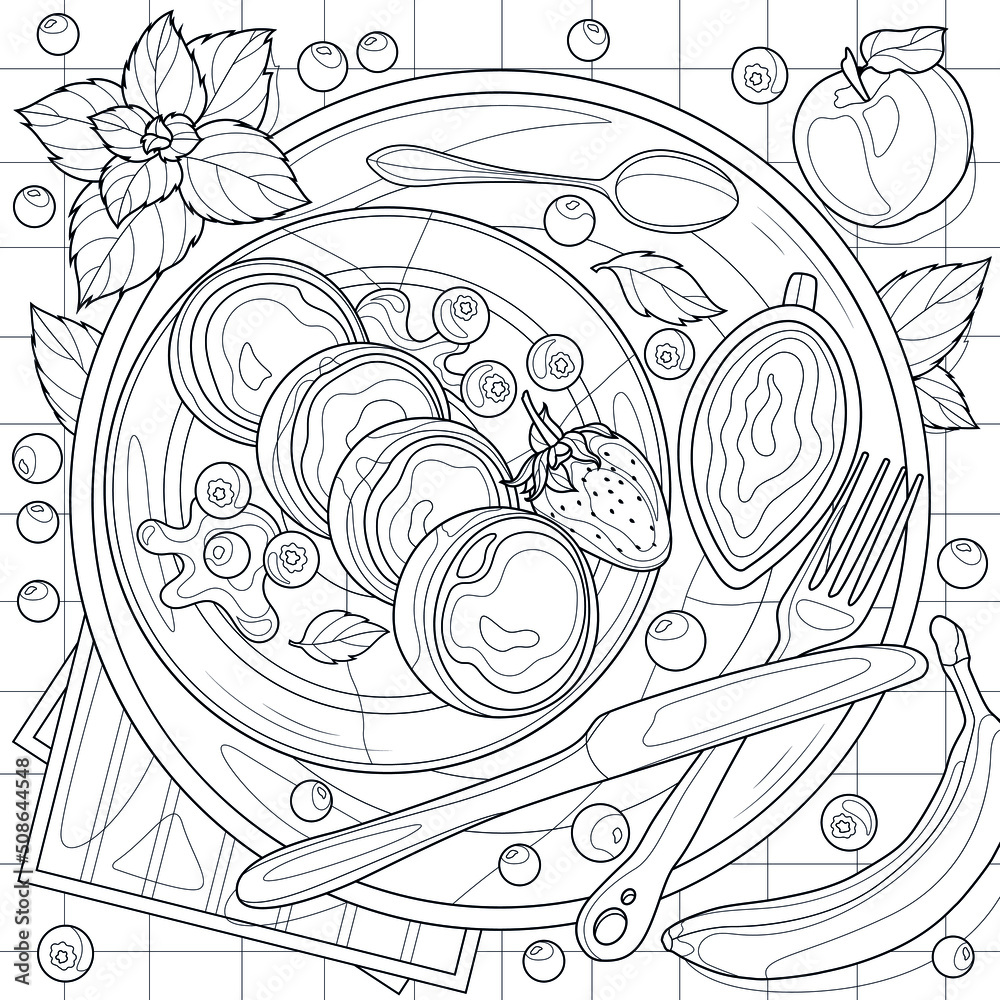 Cheesecakes with cottage cheese on a tray.Coloring book antistress for