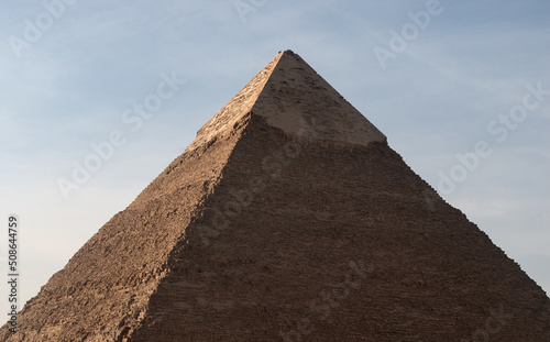 The great Egyptian pyramids. The top of the of the Khafre pyramid.