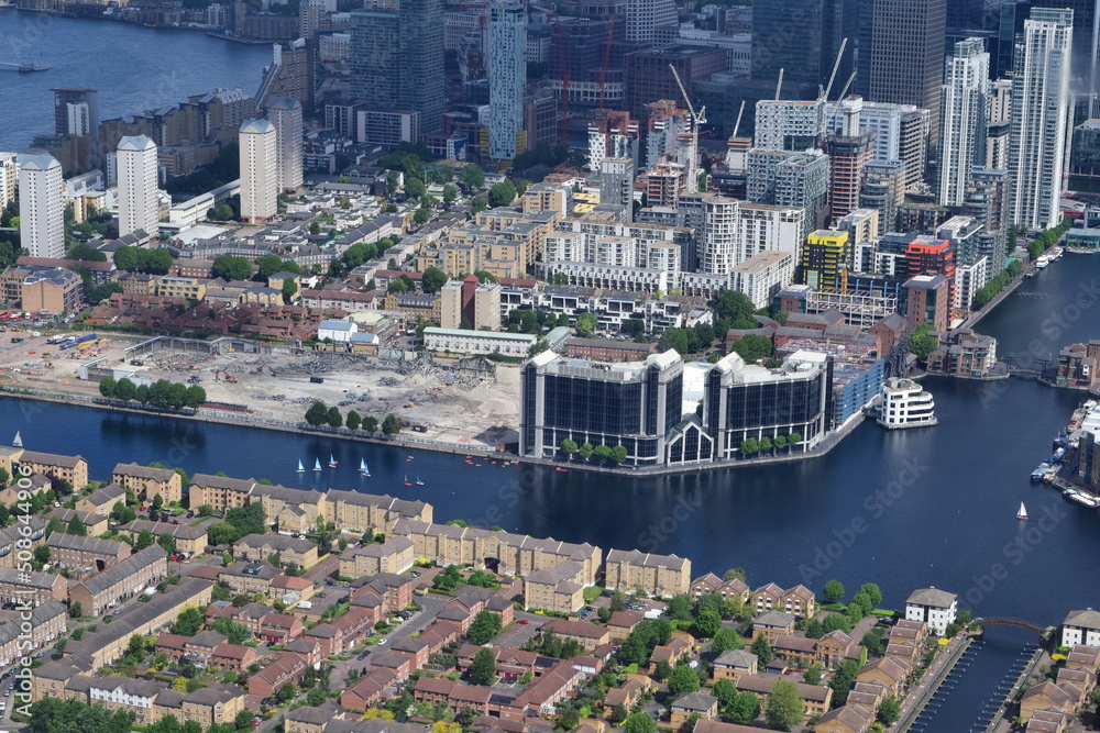 Millwall Outer Dock, London, london dock from the air, aerial shot