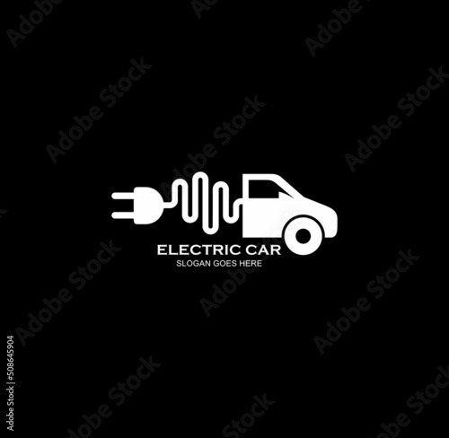 Electric car with plug icon symbol, EV car, Green hybrid vehicles charging point logotype, Eco friendly vehicle concept, Vector illustration