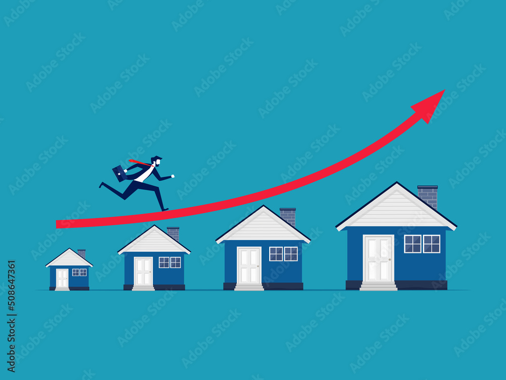 Property growth. Businessman running on the home growth graph. business concept vector